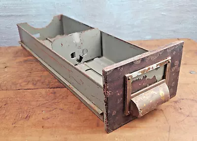 Vintage Metal Storage Drawer Industrial Repurpose Rustic Decor Brass Hardware • $19.95