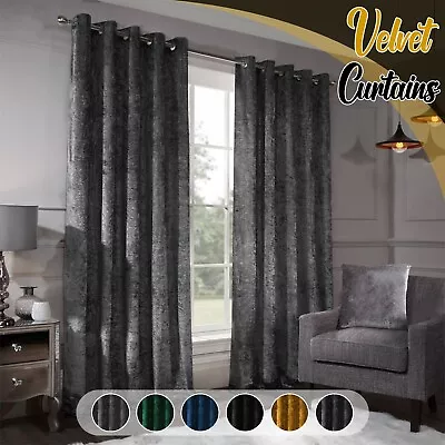 Ring Top Thick Velvet Blackout Curtains Pair With Eyelet Ready Made Fully Lined • £38.99