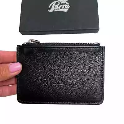 By Parra Pencil Bird Coin Zip Wallet Black Leather • $40