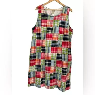 L.L. Bean Kennebunkport Madras Patchwork Cotton Sleeveless Summer Shift Dress 18 • $44.99