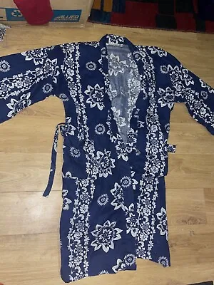 Blue White Size Ladies Mens Dressing Gown 53cm Pit-pit 115cm Long Blue White • £7.50