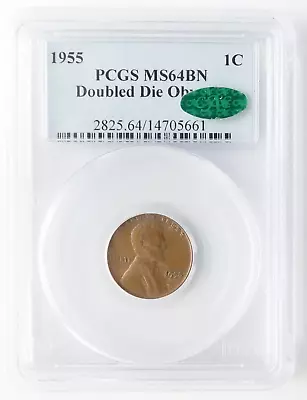 1955 Lincoln Wheat Penny 1c- CAC PCGS MS 64 BN DDO- Double Die Obverse • $7400