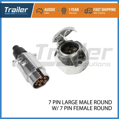 $17.66 • Buy 7 Pin Male + Female Round Trailer Plug LARGE Adapter Connector Caravan Boat Part