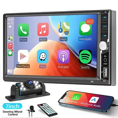7  2Din Car Stereo Radio CarPlay Andriod Auto Bluetooth Reverse Camera Head Unit • $74.59