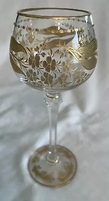 Moser? Theresienthal?  Gold Floral Wine Glass Goblet 8” • $25