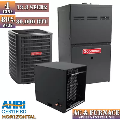 Goodman 4 Ton AC & Gas Furnace System 13.8 SEER2 80% AFUE 80000 BTU Horizontal • $3525