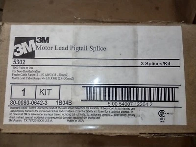 $10.99 • Buy 3M 5302 Motor Lead Pigtail Splice Kit #2-1/0 Feed #4-1/0 Motor 1000V (3 Splices)