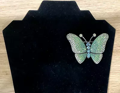 Vintage Silver Tone And Multicolor Rhinestones Butterfly Pendant Brooch • $15