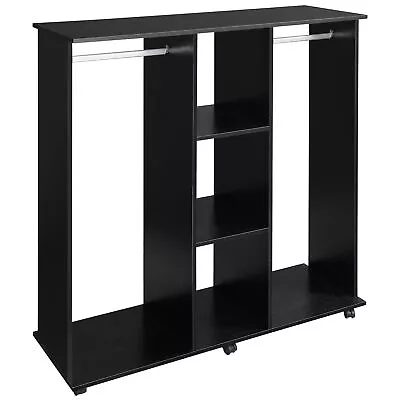 HOMCOM Mobile Double Open Wardrobe W/ Clothes Hanging Rail Colthing Black • £84.99