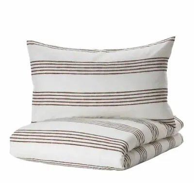 Ikea Smalfraken Double Duvet Set Brown White Stripes 2 Pillowcases 200x200 Cm • £38.22