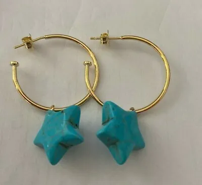 Lola Rose Yara Semi Precious Earrings Yellow Gold Tone Blue Magnesite NEW • £35