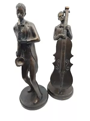 Lot Of 2 Jazz Musician Sculptures Painted To Simulate Bronze Patina = 14 In Tall • $39.99