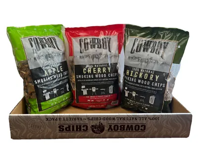 Cowboy BBQ Best Wood Chips Smoker 3 Pack Variety Cherry Hickory Apple Smoking • $17.81