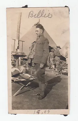 Vintage Photo WW1 Military Soldier Tent Camp Early 1900s Snapshot Uniform Cot • $10.99