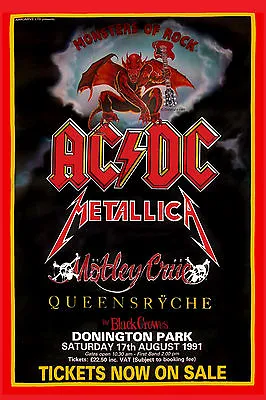 $12.95 • Buy Monsters Of Rock: AC/DC, Motley Crue, Metallica ,Queensryche Concert Poster 1991