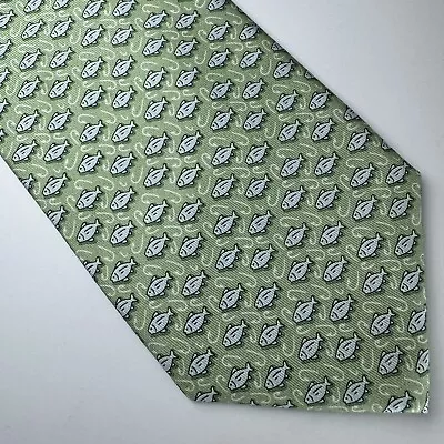 Vineyard Vines Tie Mint Green All Over Fish 100% Silk Handmade Made In USA Long • $21.87