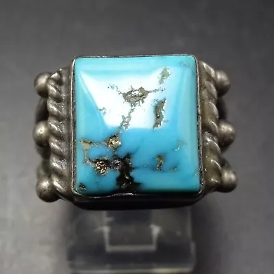 Orville Tsinnie NAVAJO Sterling Silver BLUE MORENCI TURQUOISE RING Size 7 11.3g • $349