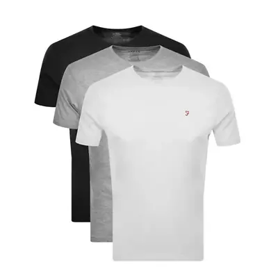 Farah Mens Merion 3-Pack Black Grey White Lounge Short Sleeve Crew Neck T-Shirts • £19.99