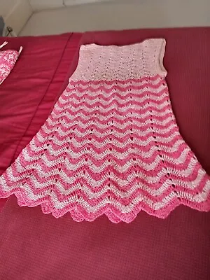 1960s Hand-made Original Pink Crochet Mini Dress With Matching Shoulder Bag • £20