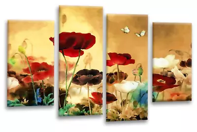 Floral Flower Art Print Cream Red White Poppy Rose Framed Split Panel Picture • £28.99