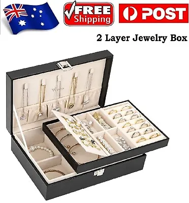 2 Layer Leather Jewelry Organizer Box Holder Storage Necklace Display For Women • $23.99