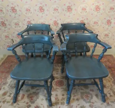 $599.99 • Buy Ethan Allen Set Of 4 Antiqued Pine Foliage Spice Blue Mate Chairs 12 6001