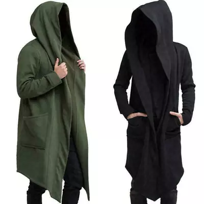 Mens Coat Outwear Jacket Hoodie Long Cardigan Hooded Trench Cloak Cape Casual • $46.26