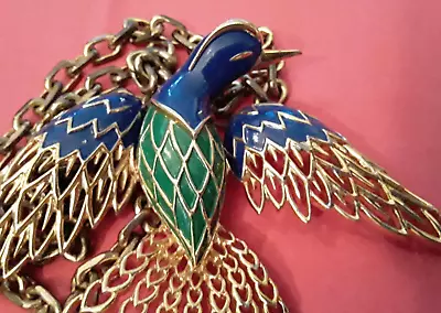 JOMAZ Runway Chain Enameled Bird Pendant Necklace By Joseph Mazer 26   Long • $450