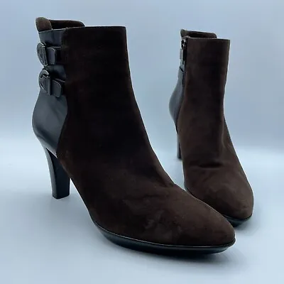 Aquatalia Vera Gomma Women Brown Leather Zip Ankle Boot Heel Shoe Size 9.5 • $79.95
