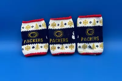 Green Bay Packers Miller Lite Knit Coozie Can Bottle Ugly Sweater 2019 Lot Of 3 • $9