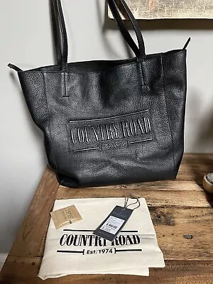 Country Road Black Heritage Leather Shopper Tote Bag • $235