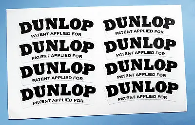 DUNLOP Set Of 8 'PATENT APPLIED FOR' Alloy & Wire Wheel Logo Stickers 60mm Wide • $9.09