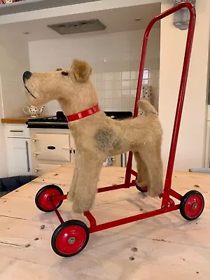 Vintage Dog On Wheelschiltern Fox Terrier Toy Push Along Baby Walker.bears Pal. • £225