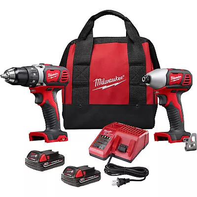 Milwaukee M18 Li-Ion Compact Cordless Power Tool Set 1/2in. Drill/Driver & • $199