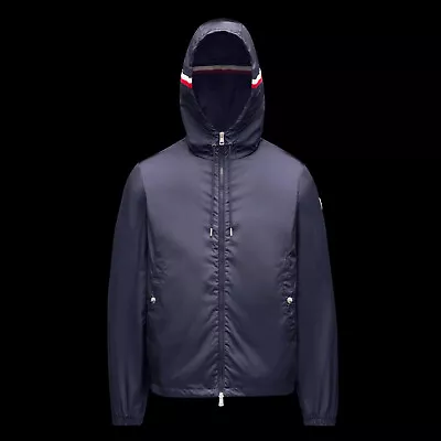 SS24 MONCLER GRIMPEURS Water Repellent Rain Jacket Zip Logo Hooded Navy 4 L XL • $700