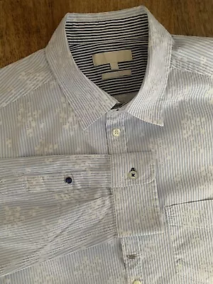 Mens DIESEL Blue Pinstripe And Floral Slim Fit Shirt. Size XL46” Chest  • £10