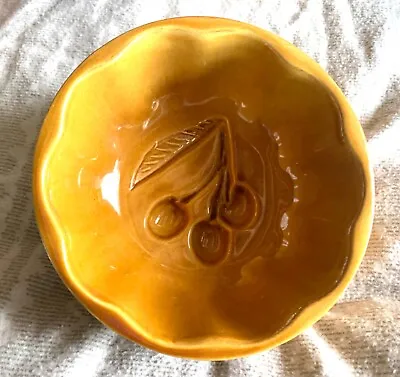 Amber Stoneware Jello/ Steamed Pudding Mold W/ Cherry Design 5 X 2.75“ VG  (1-14 • $27.50