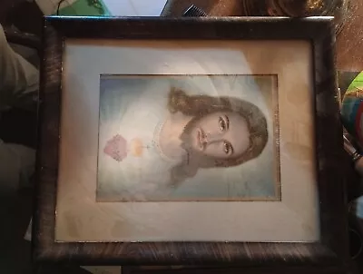 Vintage Jesus Christ Framed Lithograph Picture 1961 Sacred Heart Monastery • $12