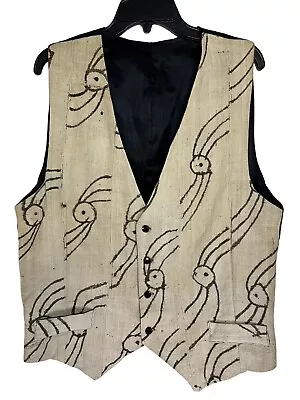 Vintage Men's Genuine African Mudcloth Vest Handmade Mud Cloth L  XL Large • $69