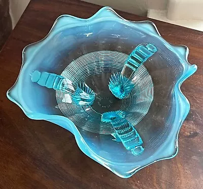 Vintage Northwood Glass Blue Opalescent Footed Dish • $42