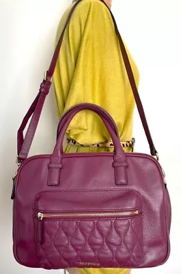 VERA BRADLEY Magenta Leather Sycamore Quilted Leather Satchel Handbag Medium • $38.95