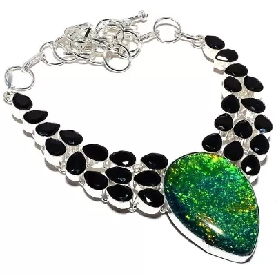 Triplet Fire Opal Black Onyx 925 Sterling Silver Jewelry Necklace 18  • $25.99