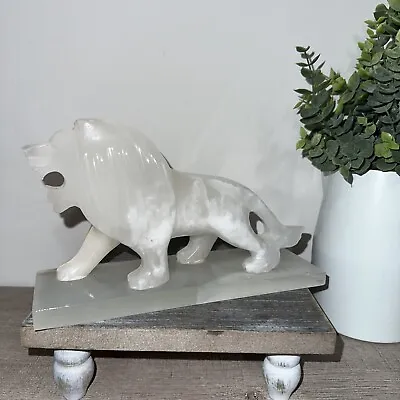 Vintage Carved Onyx  Marble Stone Lion Statue 8.5” Long • $15