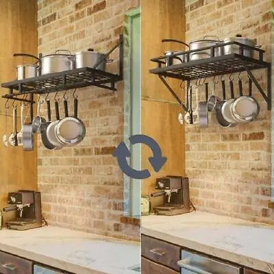 Large Kitchen Pan Pot Rack Wall Mounted Hanging Storage Shelf Organizer 60CM • £17.99