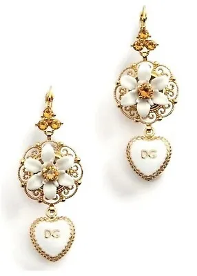 DOLCE & GABBANA Gold Devotion DG LOGO Crystals Hearts Flowers Earrings Jewellery • £375