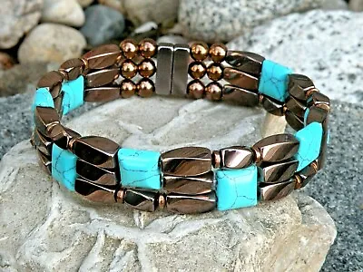 $49.49 • Buy Magnetic Copper Hematite Bracelet Anklet CHALK TURQUOISE 3 Row STRONG