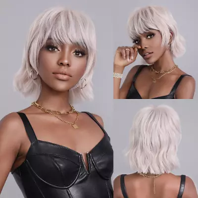 Short Pink Blond Wigs Cosplay Straigh Hair Bob Wig With Bangs Heat Resistant Wig • £40.99