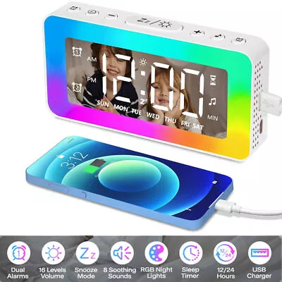 Digital Dual Snooze Alarm Clock With Dimmable RGB LED Night Light Charger Port • $25.99