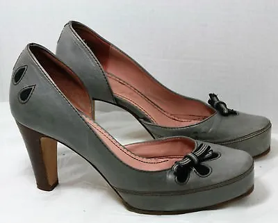 Anthropologie Shoes Miss Albright Platform Pump Gray Leather Heels 40s Pin Up 38 • $69.99