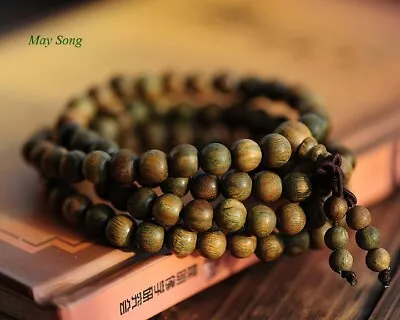 Green Sandalwood Wrist Mala 8MM 108 Beads Prayer Bead Bracelet Necklace Stretch • $12.99